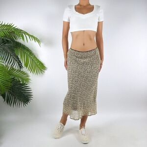 Vintage Green Ditsy Floral Fairycore Low Rise Bohemian Cottagecore Midi Skirt /S